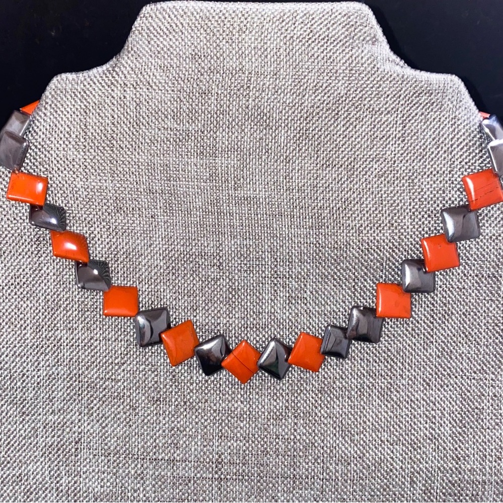 Vintage Handmade Unique Hematite & Red Agate Choker